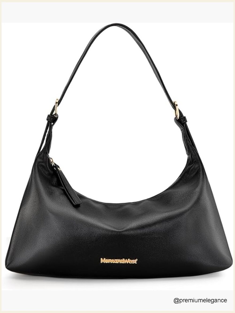Medium Crescent Hobo Shoulder Bag Vegan Leather Zip Pocket